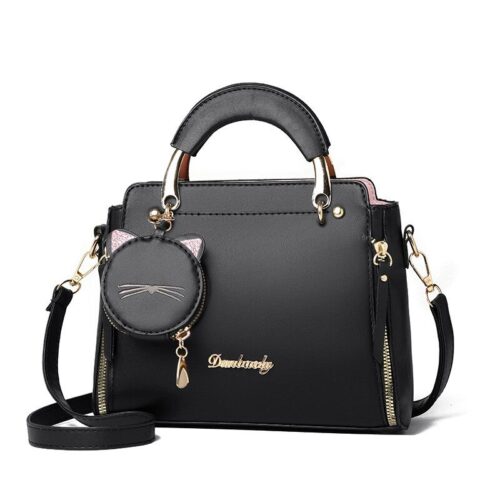 handbag for women, a versatile top handle satchel with a shoulder strap, designed in the shape of a cat—an adorable and stylish accessory.