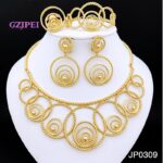 Gold Color Jewelry Set Woman Necklace Earrings Large Set Wedding Banquet Party Gift Free Shipping