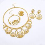 Gold Color Jewelry Set Woman Necklace Earrings Large Set Wedding Banquet Party Gift Free Shipping