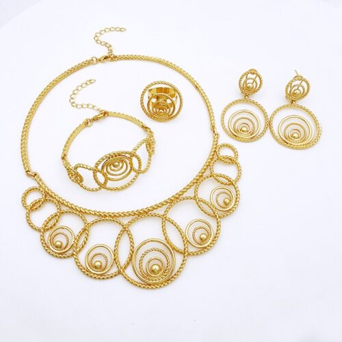 Artificial Gold jewelry set for women, featuring a necklace and earrings, a perfect choice for weddings, banquets, and parties, or as a special gift