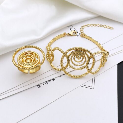 Gold Color Jewelry Set Woman Necklace Earrings Large Set Wedding Banquet Party Gift Free Shipping