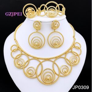 Gold Color Jewelry Set Woman Necklace Earrings Large Set Wedding Banquet Party Gift Free Shipping