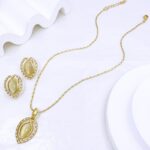 Latest Opal Fashion Jewelry for Women Gold Color Necklace Earrings Set Water Drop Heart Pendant Bride Wedding Party Accessories