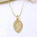 Latest Opal Fashion Jewelry for Women Gold Color Necklace Earrings Set Water Drop Heart Pendant Bride Wedding Party Accessories