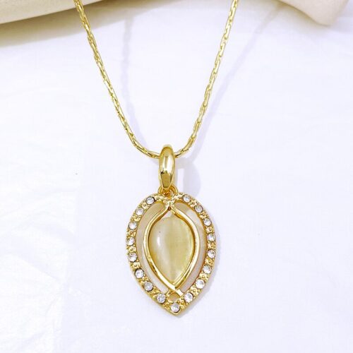 latest opal fashion jewelry for women in gold color, featuring a necklace and earrings set with water drop and heart pendant designs, perfect for brides, weddings, and party accessories.