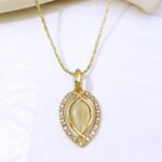 Latest Opal Fashion Jewelry for Women Gold Color Necklace Earrings Set Water Drop Heart Pendant Bride Wedding Party Accessories
