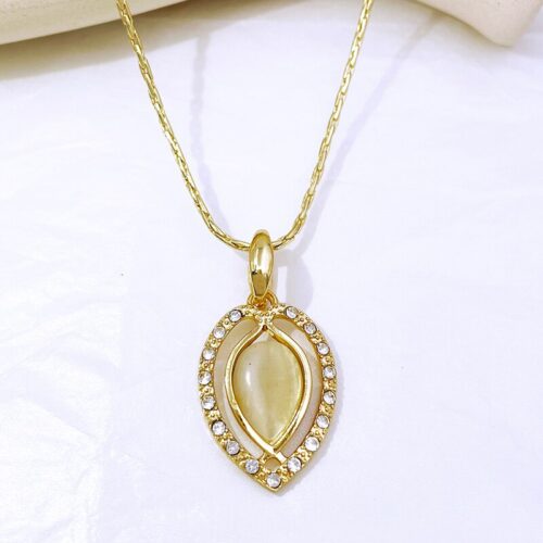 latest opal fashion jewelry for women in gold color, featuring a necklace and earrings set with water drop and heart pendant designs, perfect for brides, weddings, and party accessories.