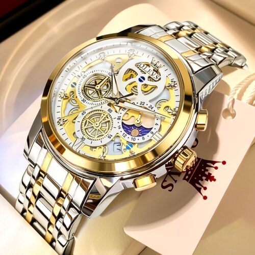 luxury original waterproof quartz watches in gold skeleton style—a sophisticated timepiece for the discerning man.