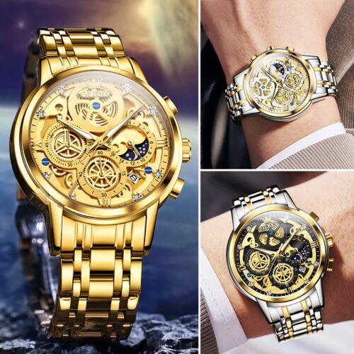 luxury original waterproof quartz watches in gold skeleton style—a sophisticated timepiece for the discerning man.