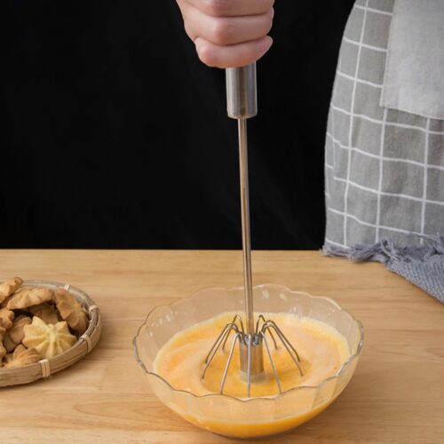 semi-automatic egg beater made of 304 stainless steel, a manual hand mixer, and a self-turning egg stirrer—an essential kitchen accessory and egg tool.