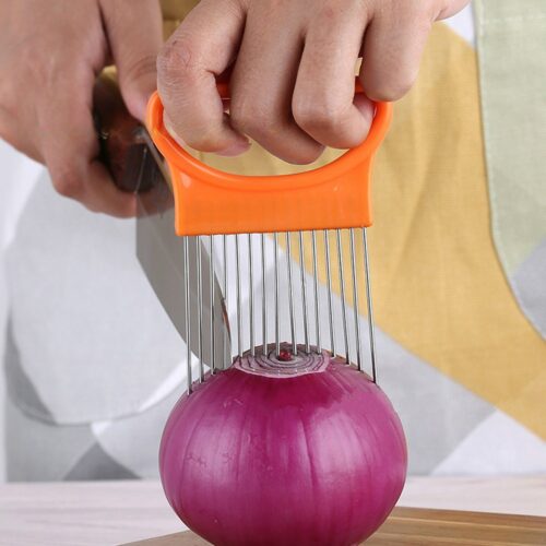 The onion needle fork aids in securing onions for safe and efficient slicing, while the vegetable and fruit slicer offer precision cutting for a variety of produce