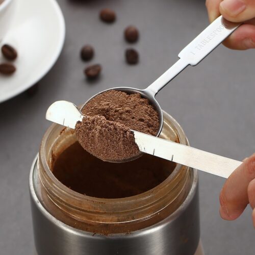 Image of a stainless-steel measuring cups and spoons set, a kitchen essential for precise ingredient measurements.