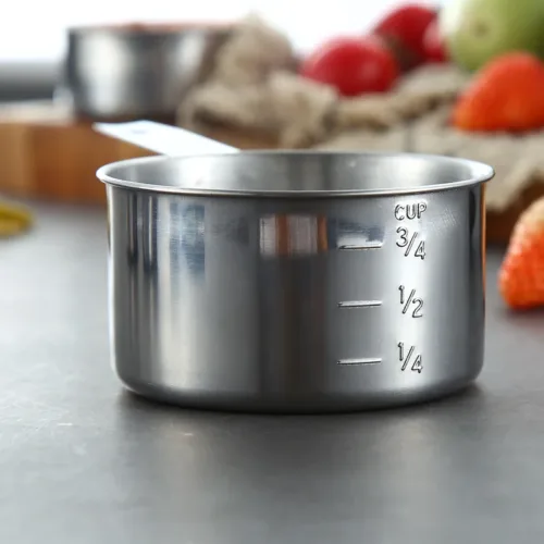 Image of a stainless-steel measuring cups and spoons set, a kitchen essential for precise ingredient measurements.