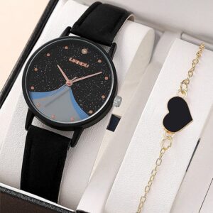 Quartz Watch and Heart Bracelet Set for Stylish Women