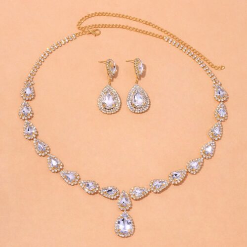 Water Drop Design Imported Necklace Jewelry Set for Women Gold and Silver Color