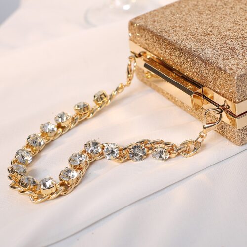 Women's trendy fashion clutch bags with chain, banquet diamond top decoration, ideal for weddings and parties.