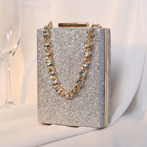 Women's trendy fashion clutch bags with chain, banquet diamond top decoration, ideal for weddings and parties.