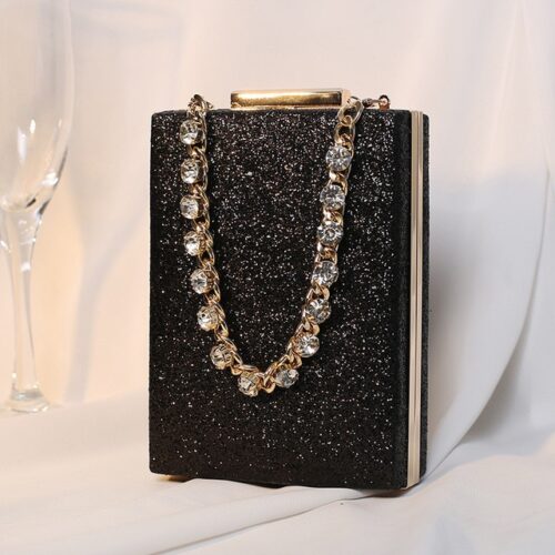 Women's trendy fashion clutch bags with chain, banquet diamond top decoration, ideal for weddings and parties.