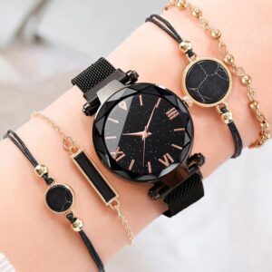 Women Luxury Fashion Watches with 4 Pcs Magnet Bracelet Set