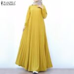 Dubai Style Long Platted Abaya for Women Full Sleeve Maxi Dress Muslim Women Clothing Fashion