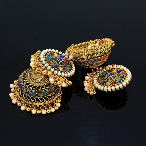 Earrings showcase a bohemian design with intricate gold plating and delightful bell accents, adding a touch of timeless charm to your style.
