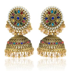 Exquisite earrings with a bohemian style, featuring ornate gold plating and charming bell accents.