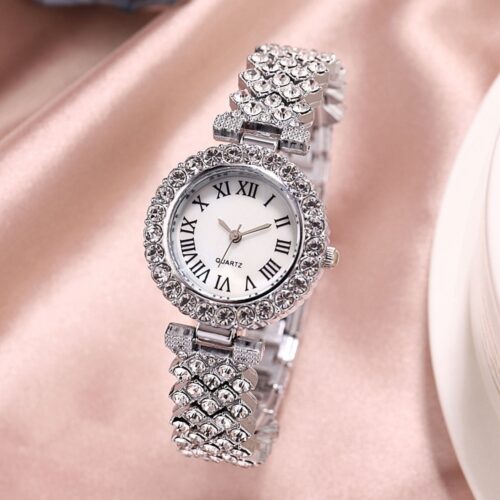luxury rhinestone watches with a matching bracelet, designed for women.