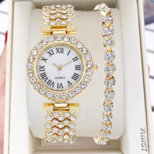 luxury rhinestone watches with a matching bracelet, designed for women.