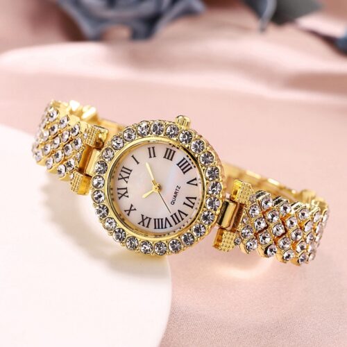 luxury rhinestone watches with a matching bracelet, designed for women.