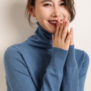 Women knitted high-neck sweater, a cozy and stylish winter garment.