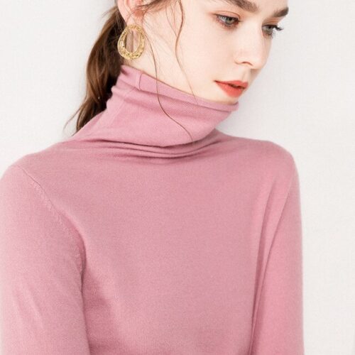 Women knitted high-neck sweater, a cozy and stylish winter garment.