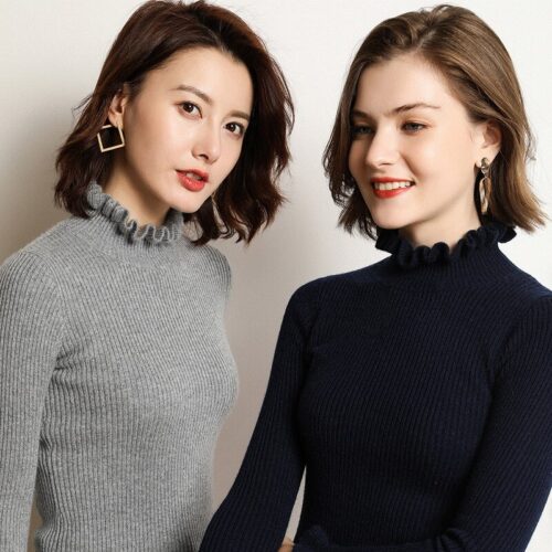 Women's striped sweaters, featuring a warm and slim-fitting knit.