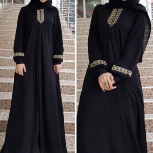 A women's long sleeve casual abaya with elegant embroidery. The abaya features intricate floral patterns and is designed for comfortable, everyday wear.