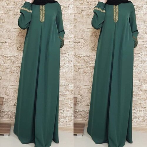A women's long sleeve casual abaya with elegant embroidery. The abaya features intricate floral patterns and is designed for comfortable, everyday wear.