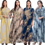 V-Neck Embroidered Colorful Abaya for women. embroidery and a stylish V-neck design, adding a touch of color and elegance to your attire.