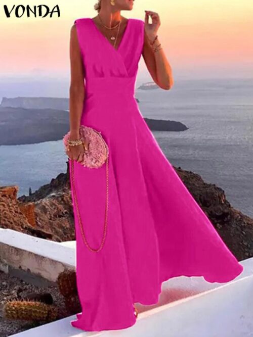 Sleeveless Party Maxi Long Dress for Women. This dress is a fashionable choice for special occasions, featuring a sleeveless design and elegant styling.