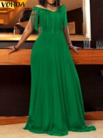 Maxi Dress for women Party Fashion full Neck Tassel Vintage Floor-Length Vestido Baggy Abaya