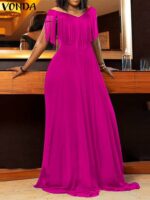 Maxi Dress for women Party Fashion full Neck Tassel Vintage Floor-Length Vestido Baggy Abaya