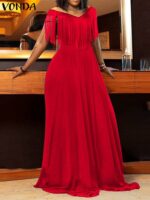 Maxi Dress for women Party Fashion full Neck Tassel Vintage Floor-Length Vestido Baggy Abaya