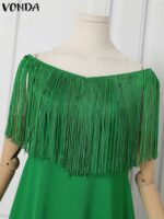 Maxi Dress for women Party Fashion full Neck Tassel Vintage Floor-Length Vestido Baggy Abaya