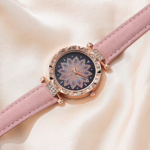 luxury leather analog watch set designed for women with Matching Bracelet, Earrings, Necklace