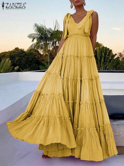 A relaxed and stylish maxi dress, perfect for a vintage-inspired, casual summer look.