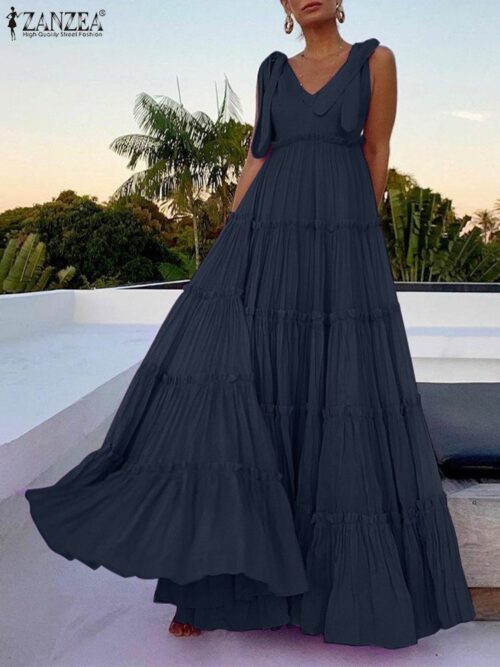 A relaxed and stylish maxi dress, perfect for a vintage-inspired, casual summer look.
