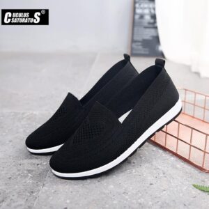 casual women's sneakers and knitted fabric loafers, comfortable and stylish footwear options