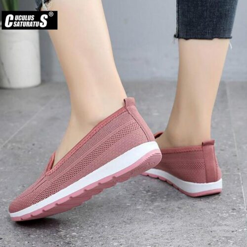 casual women's sneakers and knitted fabric loafers, comfortable and stylish footwear options