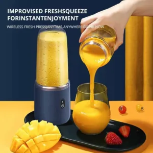 A compact and portable electric juice blender, perfect for on-the-go juicing.