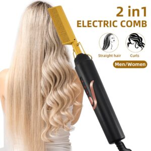 A heated comb designed for straightening hair, offering sleek and smooth results especially for curly hairs