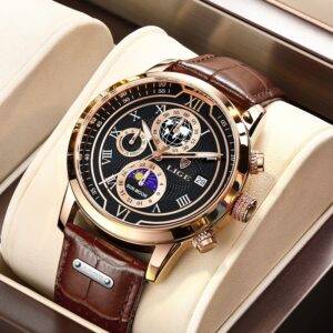 Men's Watches - Leather Chronograph, a timeless and stylish accessory.