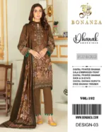 Dhanak Embroidered unstitched 3pc Ladies Shalwar kameez High Quality Replica of Bonanza