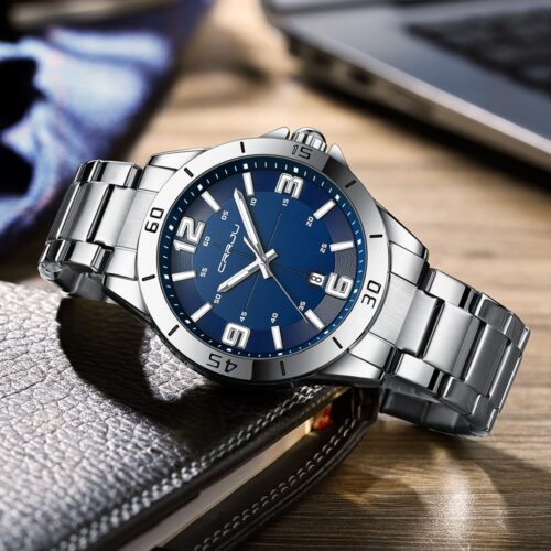 A high-end stainless steel men's wristwatch, exuding luxury and style for the fashion-conscious.